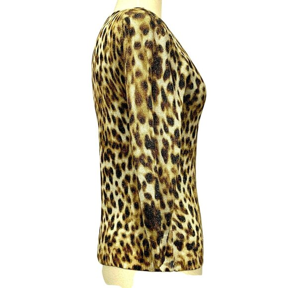 Joseph A. Metallic Leopard Print Button Front Cardi Long Sleeve Sweater Sz M - Picture 5 of 7